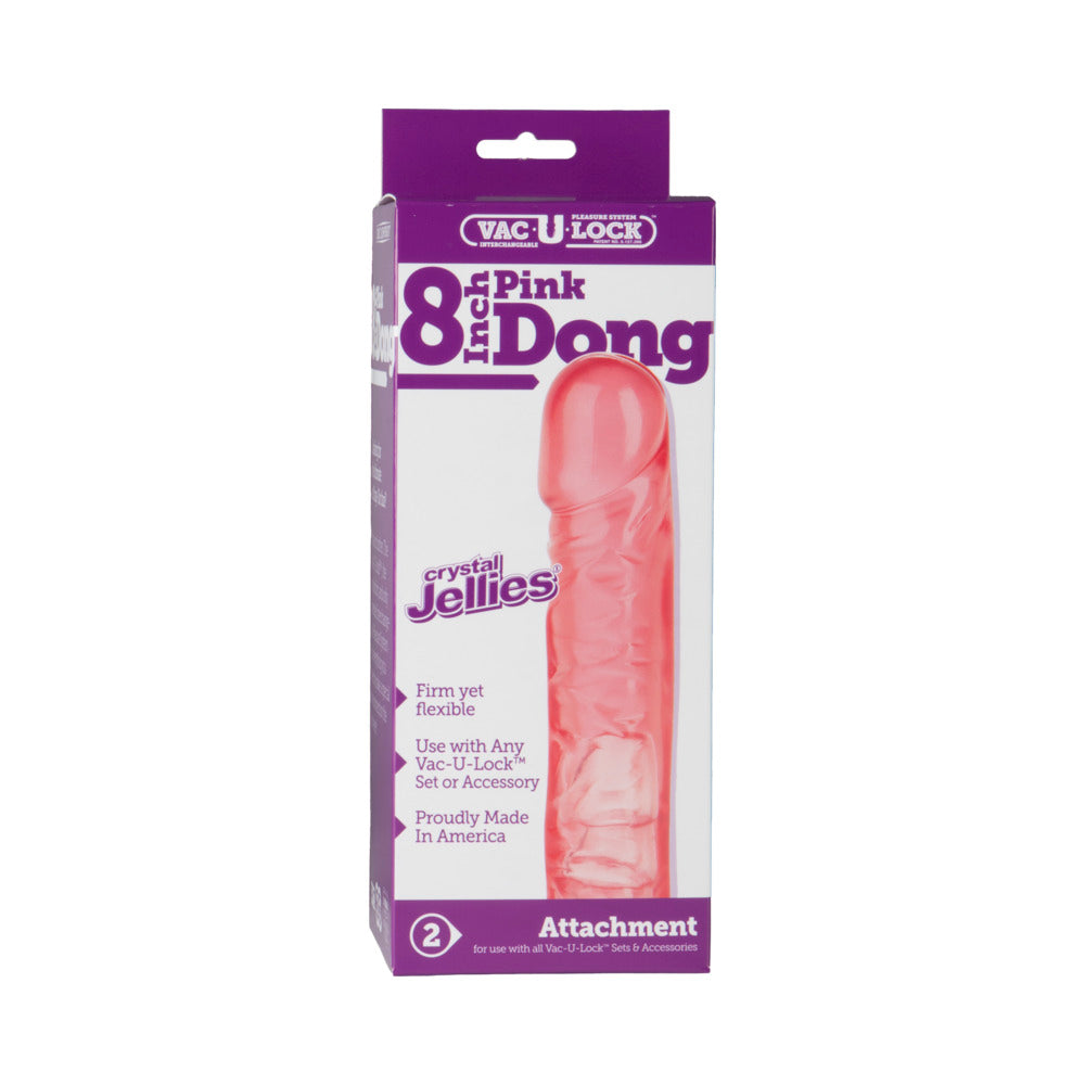 Vac-U-Lock - 8 Inch Pink Dong - Crystal Jellies