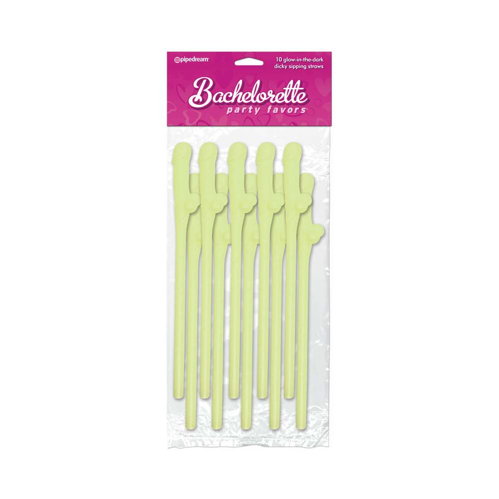 Pipedream Bachelorette Party Favors 10-Piece Dicky Sipping Straws Glow In the Dark