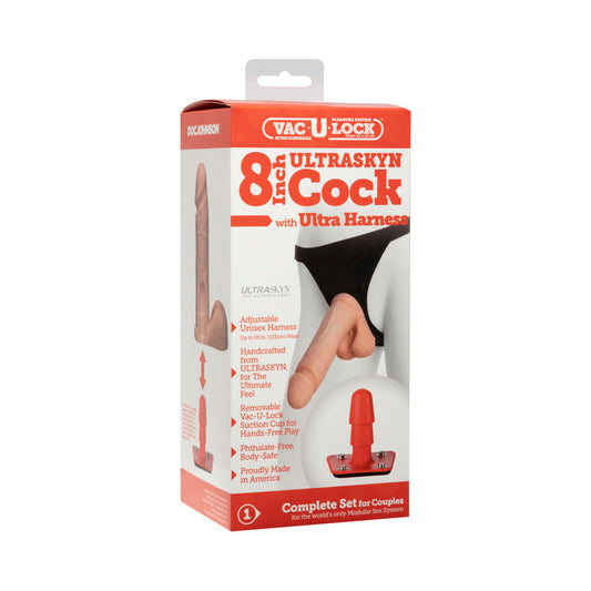 Vac-U-Lock - 8-Inch ULTRASKYN Cock - With Ultra Harness White