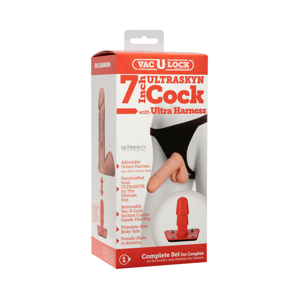 Vac-U-Lock - 7 Inch ULTRASKYN Cock - With Ultra Harness White