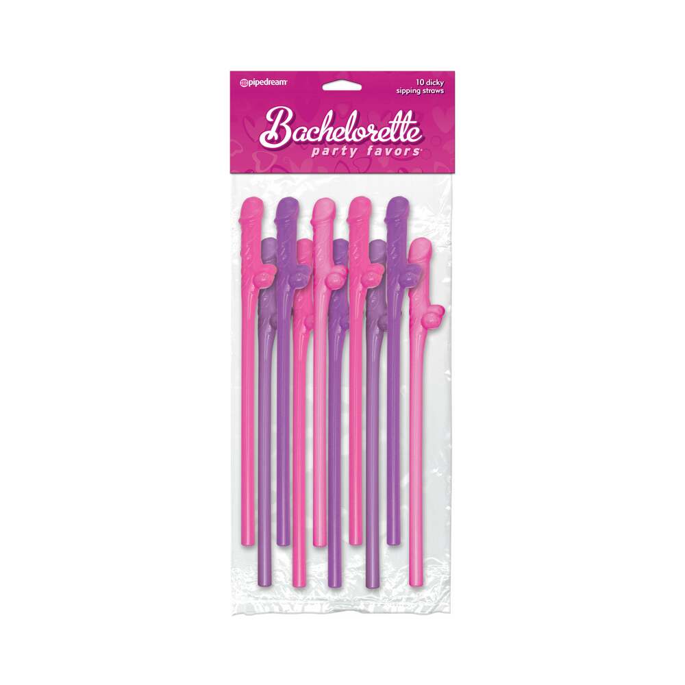 Pipedream Bachelorette Party Favors 10-Piece Dicky Sipping Straws Pink/Purple