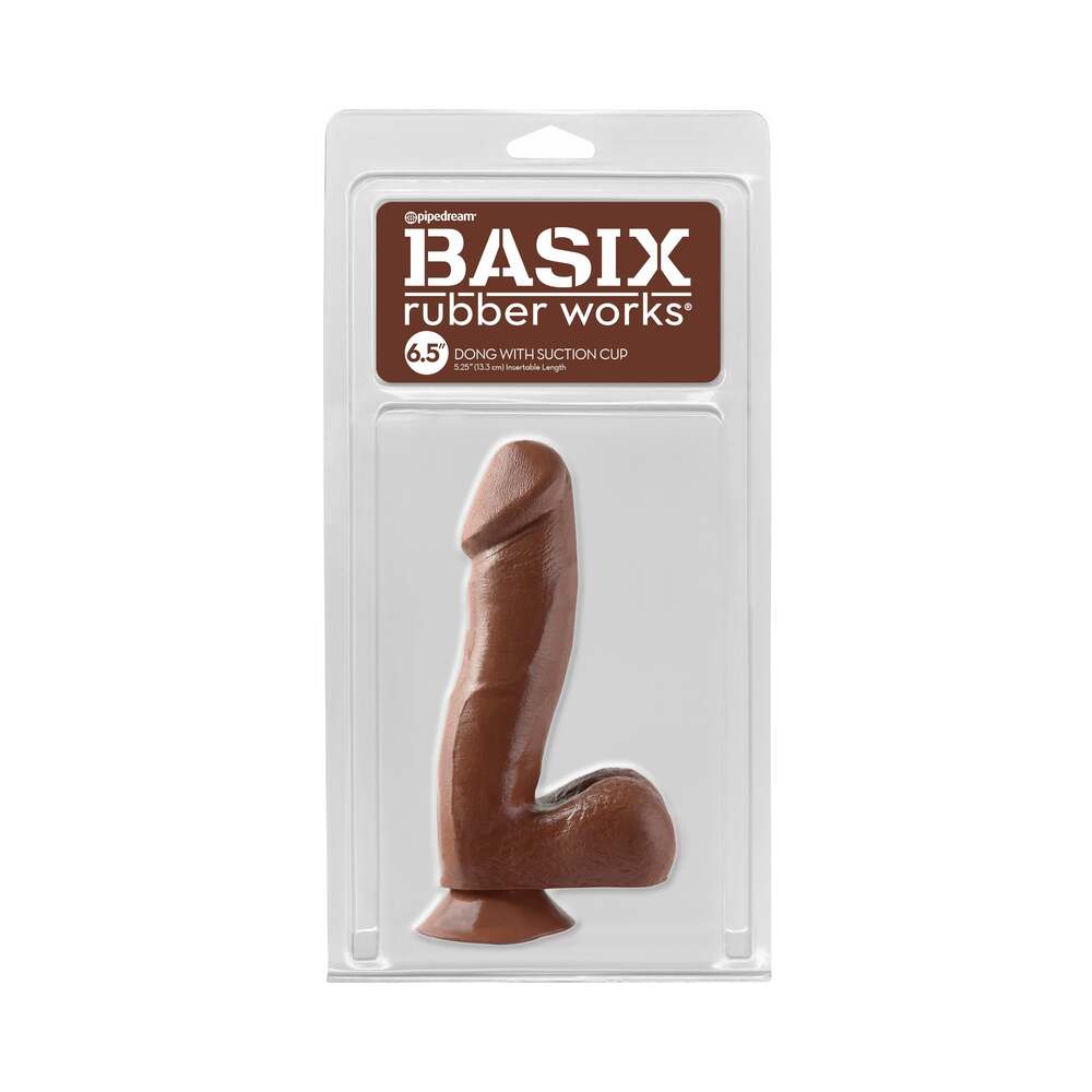 Pipedream Basix Rubber Works 6.5 in. Dong With Balls & Suction Cup Brown