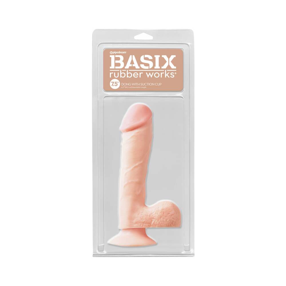 Pipedream Basix Rubber Works 7.5 in. Dong With Balls & Suction Cup Beige