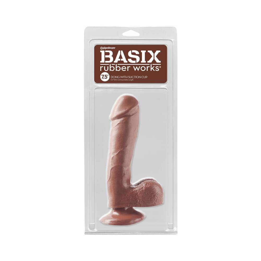 Pipedream Basix Rubber Works 7.5 in. Dong With Balls & Suction Cup Brown