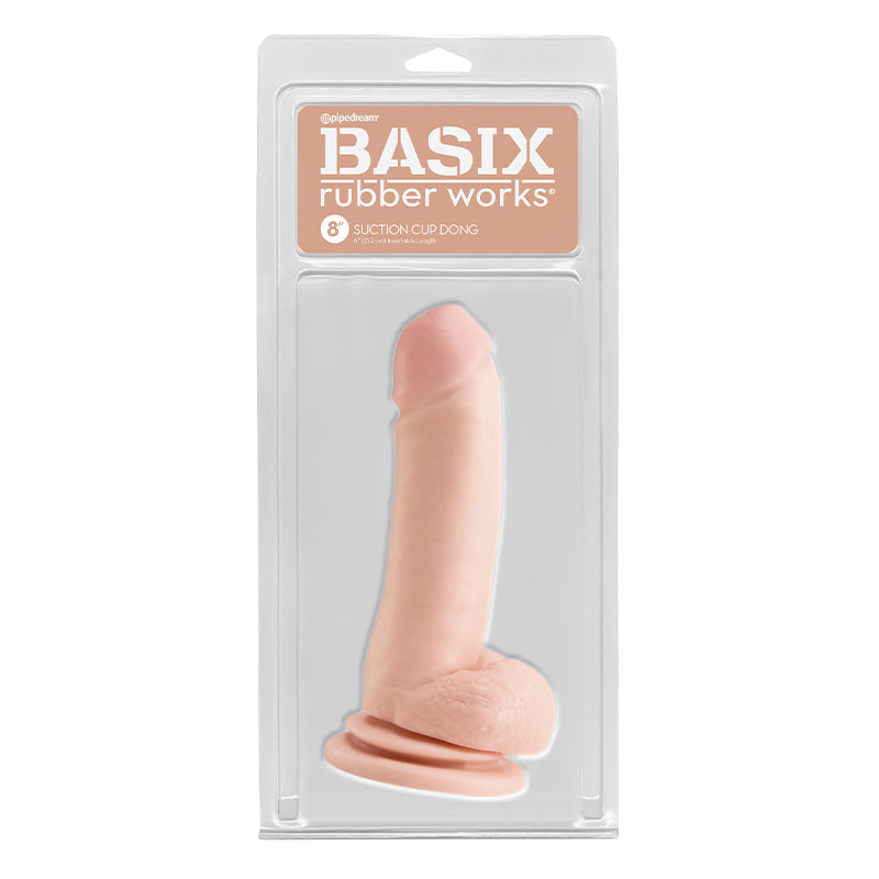 Pipedream Basix Rubber Works 8 in. Suction Cup Dong With Balls Beige