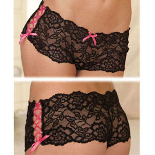 Rene Rofe Crotchless Lace Side Tie Boyleg M/L