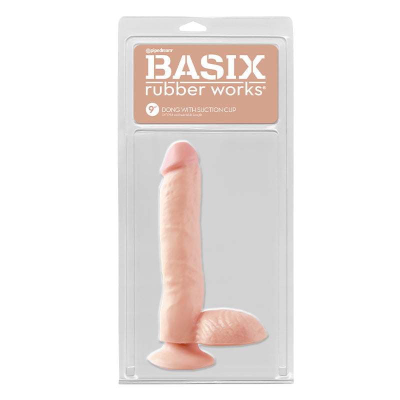 Pipedream Basix Rubber Works 9 in. Dong With Balls & Suction Cup Beige