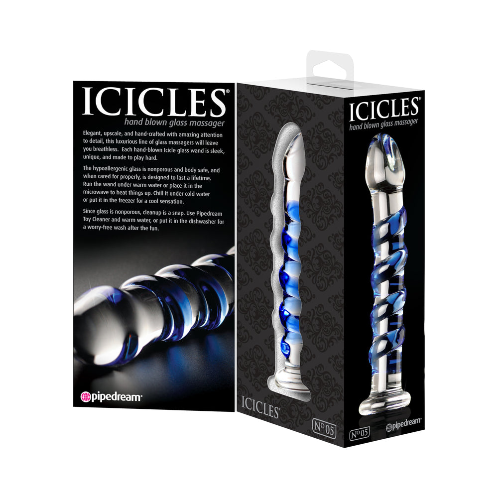 Icicles #5 7in Glass Dildo Blue/Clear