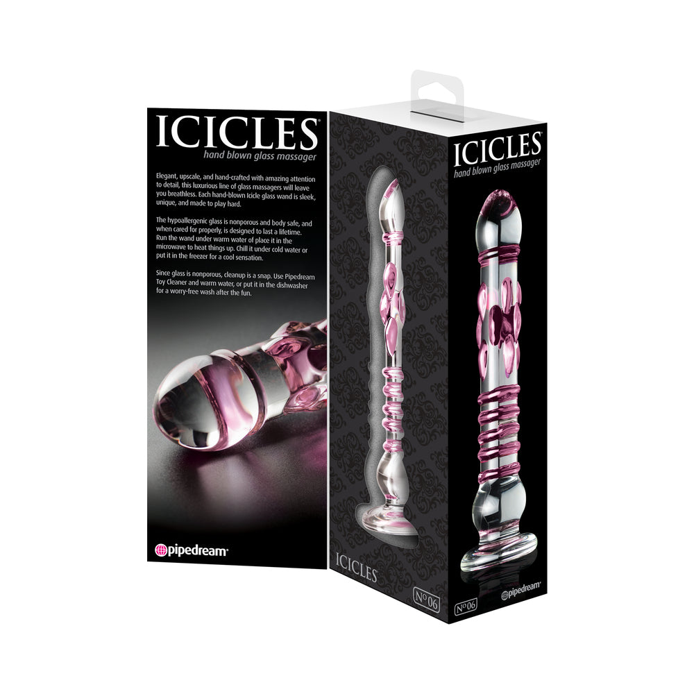 Icicles #6 8.5in Glass Dildo Pink/Clear