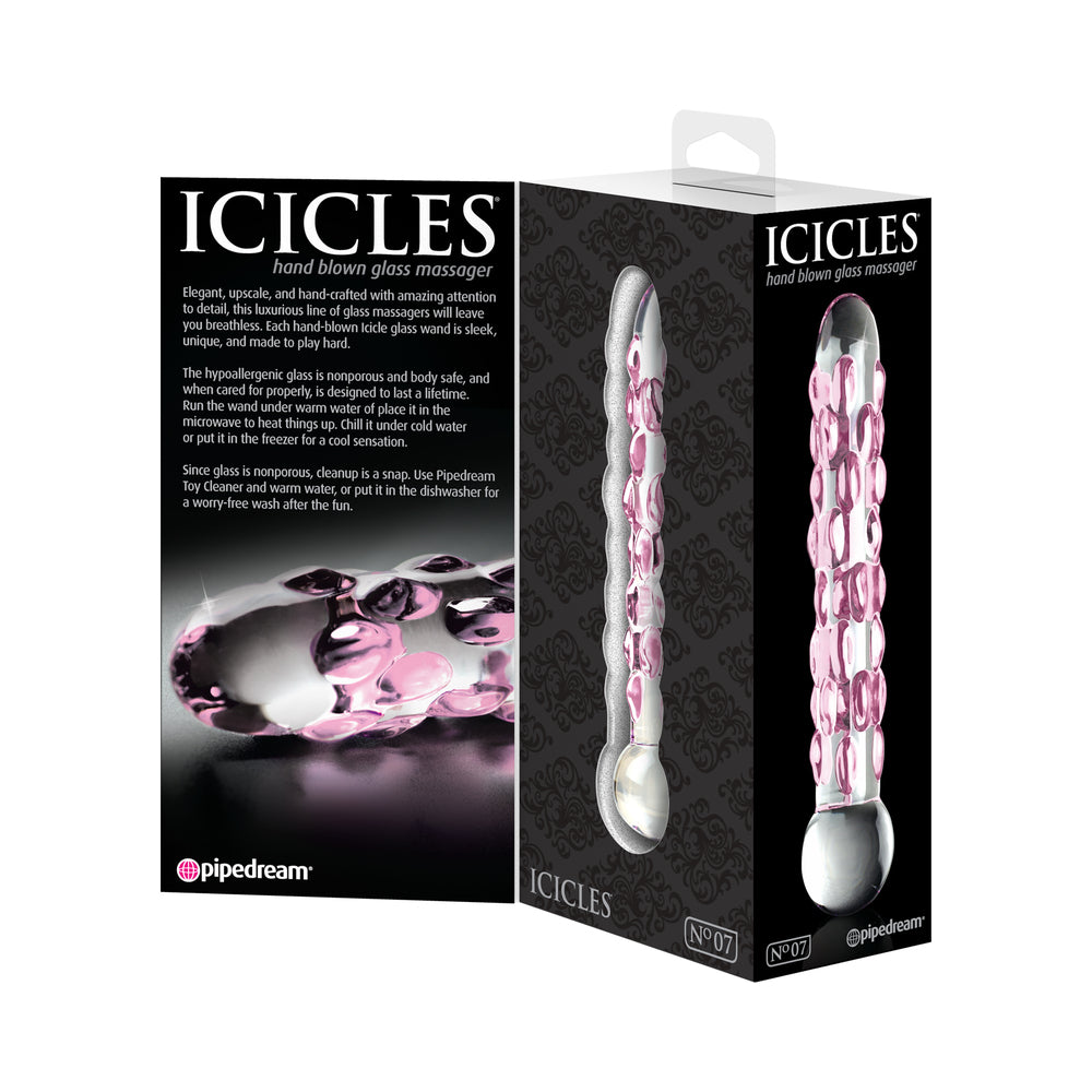 Icicles #7 7in Glass Dildo Pink/Clear