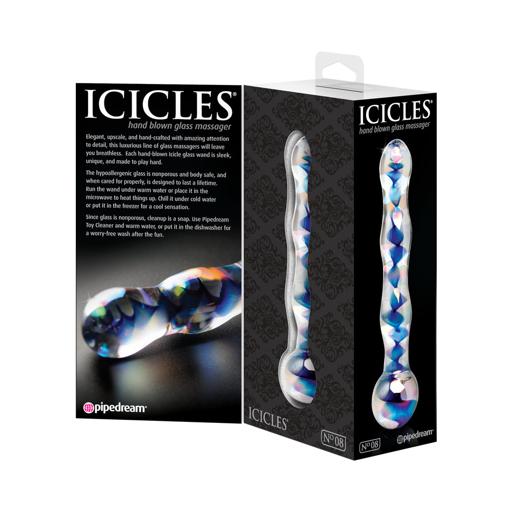 Icicles #8 7in Glass Dildo Blue/Clear