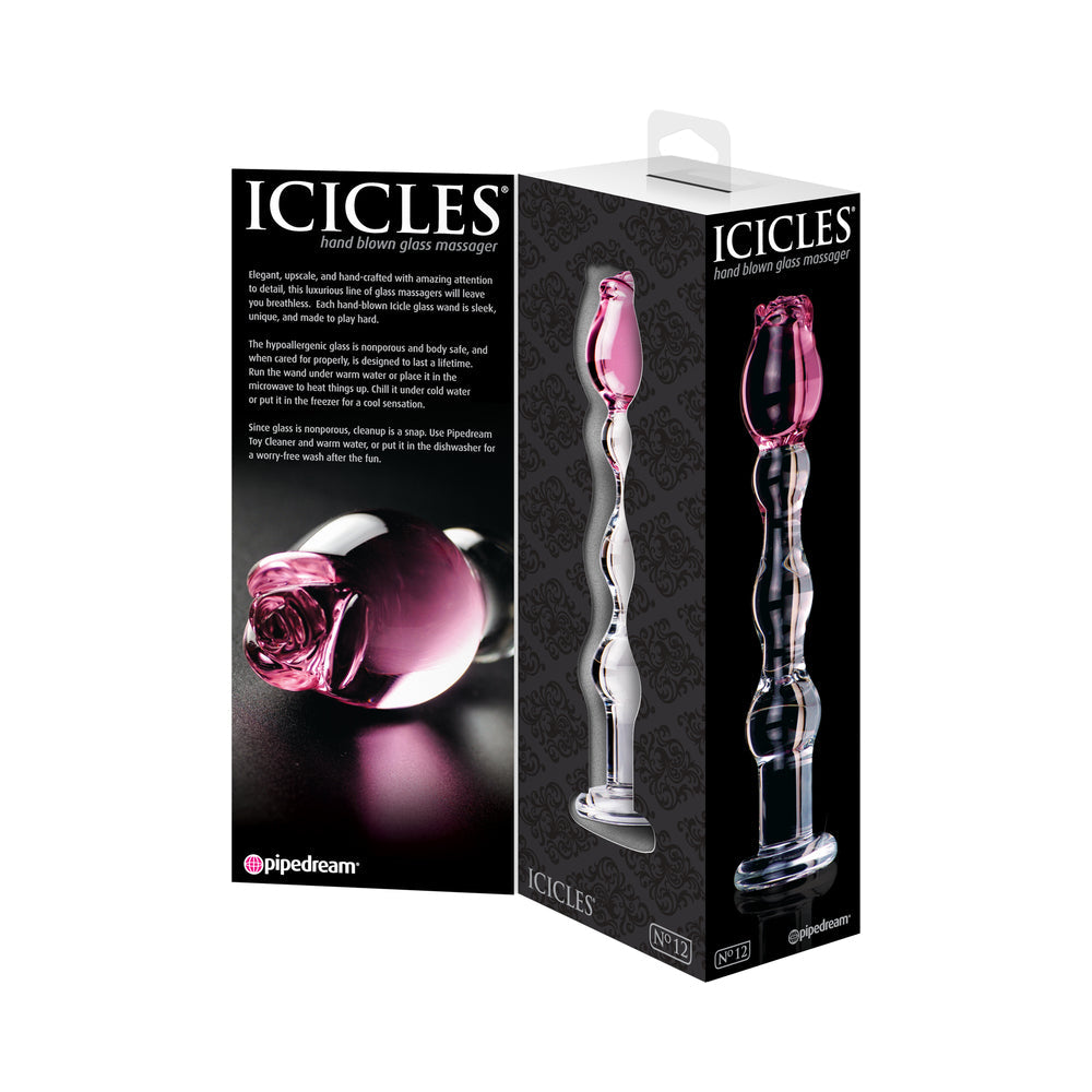 Icicles #12 7.75in Glass Dildo Rose Pink