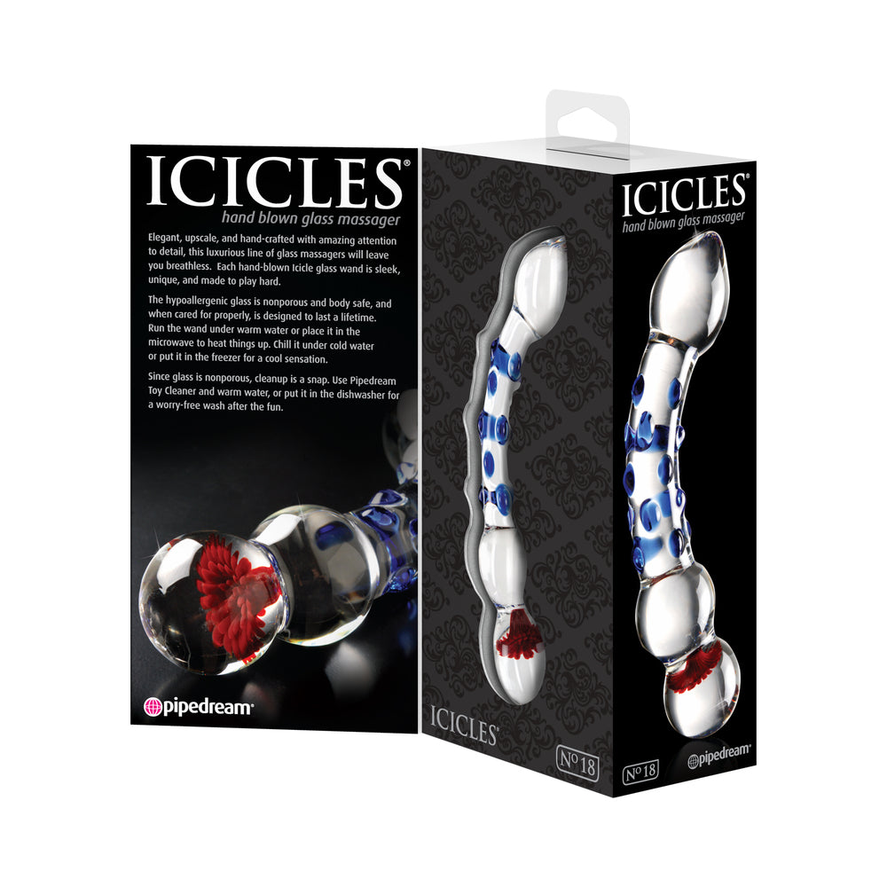 Icicles #18 7.5in Glass Dildo BlueRedClr