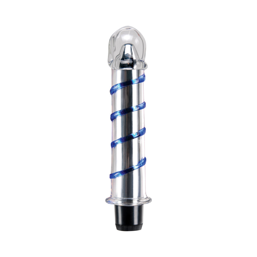Icicles No. 20 Ribbed Vibrating 7.5 in. Glass Dildo Blue/Clear