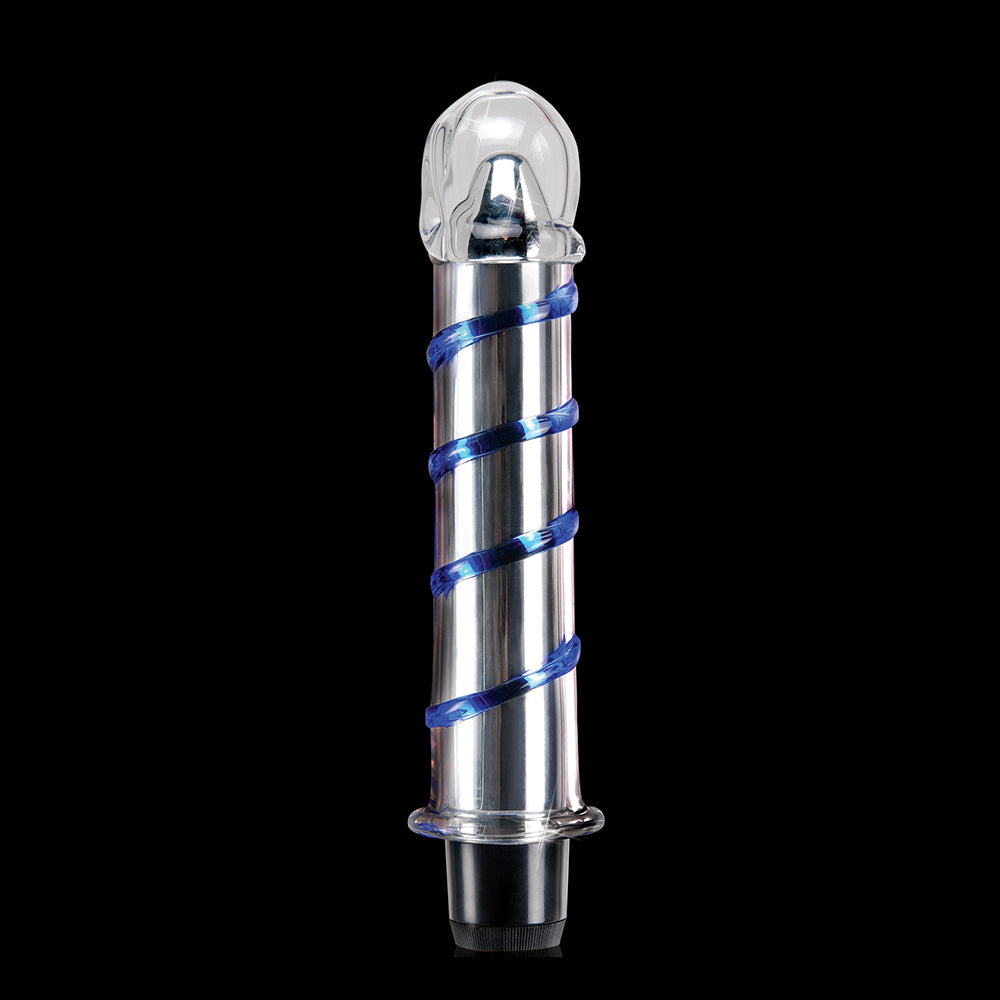 Icicles No. 20 Ribbed Vibrating 7.5 in. Glass Dildo Blue/Clear