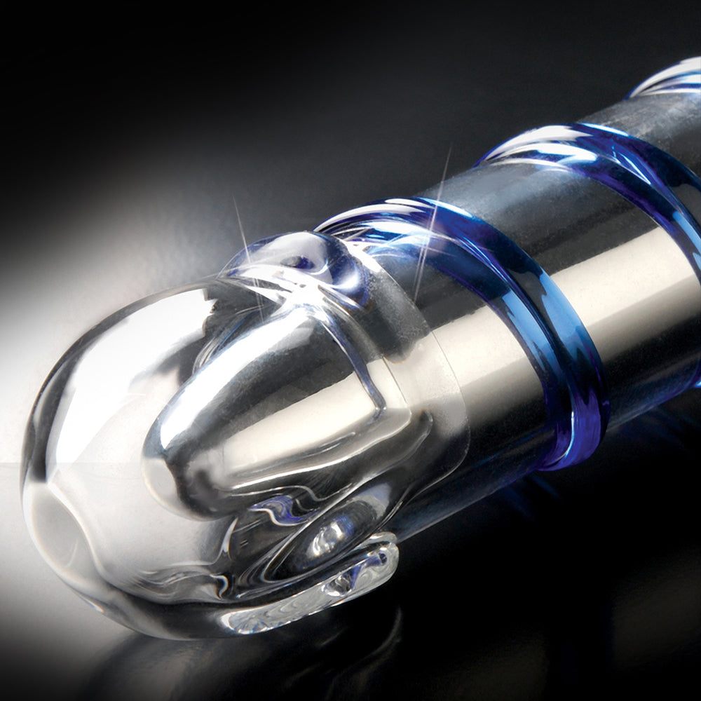 Icicles No. 20 Ribbed Vibrating 7.5 in. Glass Dildo Blue/Clear