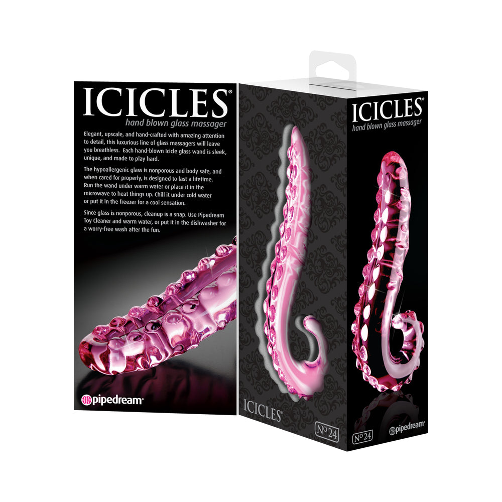 Icicles #24 6in Glass Dildo Handle Pink