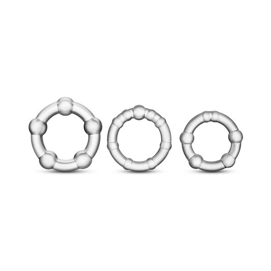 Stay Hard Beaded Cockrings 3pc Set Clear