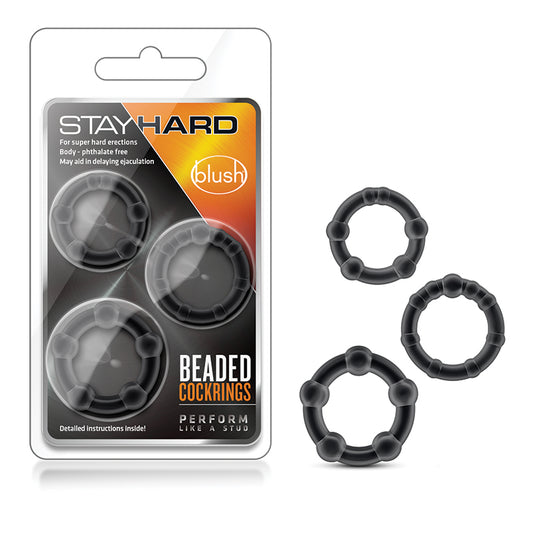 Blush Stay Hard Beaded Cockrings 3-Piece Set Black