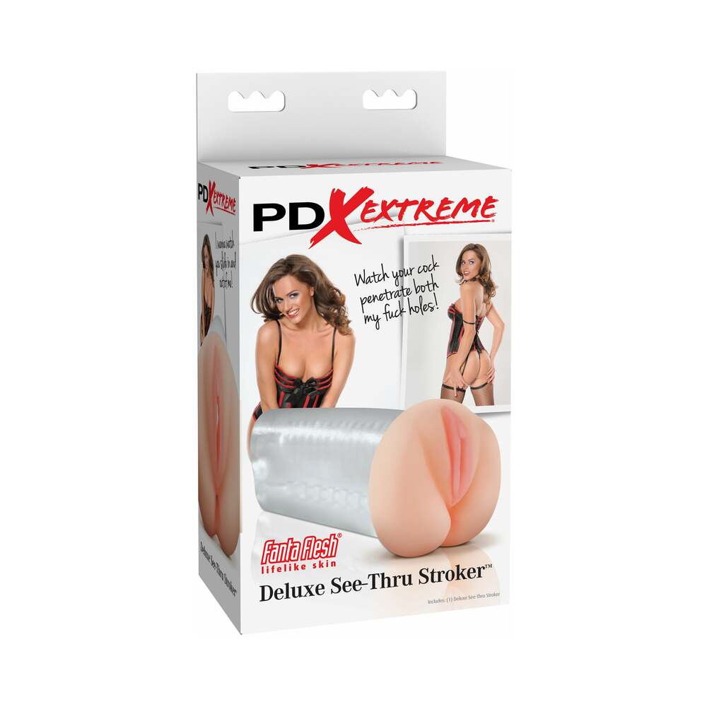 PDX Deluxe See-Thru Vaginal Stroker Beige/Clear