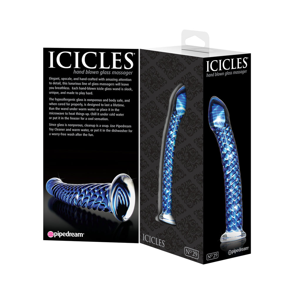 Icicles #29 7.25in Glass Dildo Blue