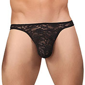 Male Power Stretch Lace Bong Thong Black L/XL