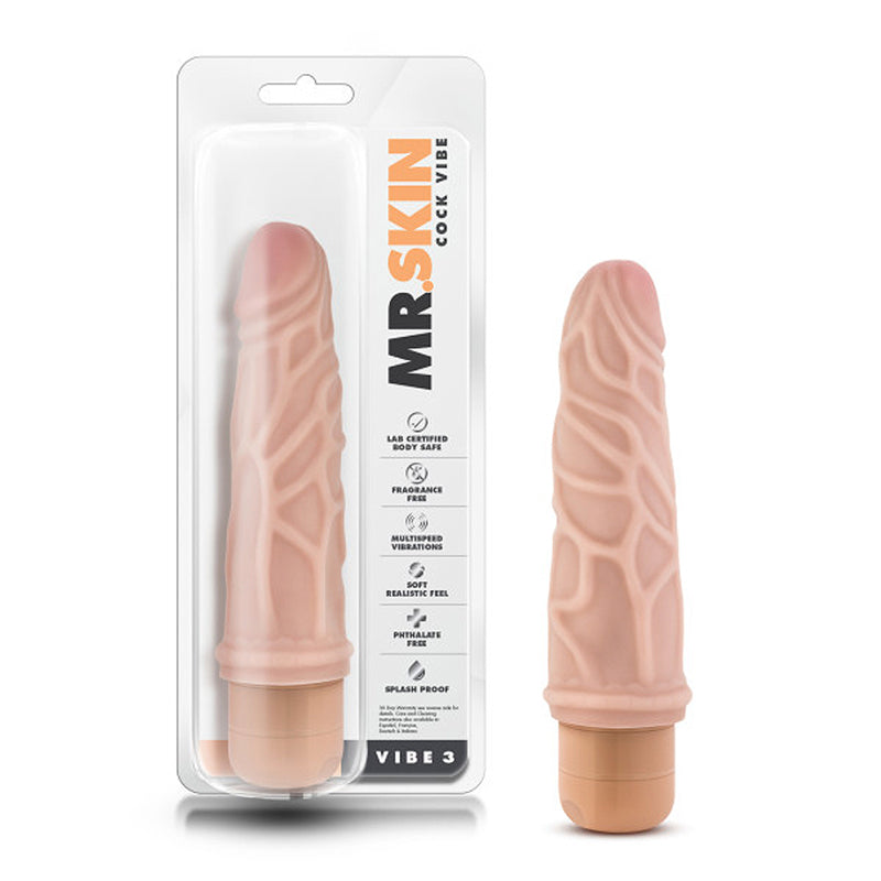 Blush Dr. Skin Vibe 3 Realistic 7.25 in. Vibrating Dildo Beige