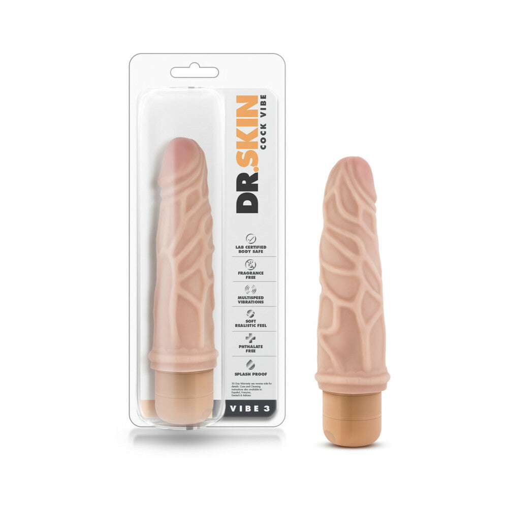 Blush Dr. Skin Vibe 3 Realistic 7.25 in. Vibrating Dildo Beige