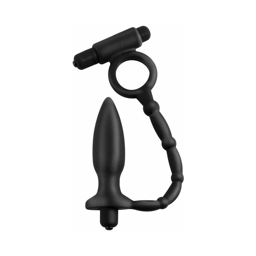 AFC Vibrador pateador de culo con anillo para el pene negro