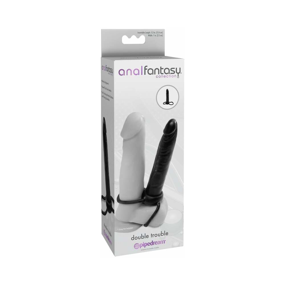 Pipedream Anal Fantasy Collection Double Trouble 6 in. Dual-Entry Strap-On Dildo Black