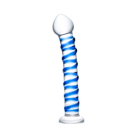 Glas 7.5in Blue Spiral Glass Dildo