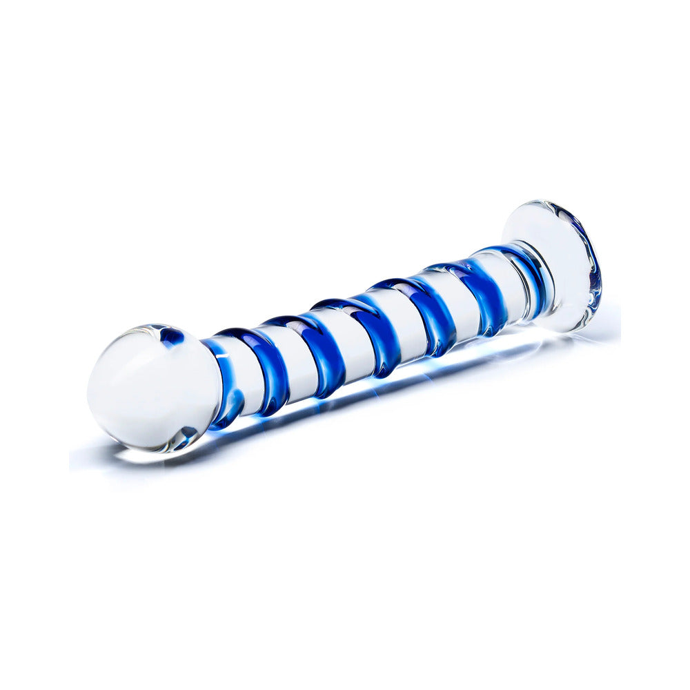 Glas 7.5in Blue Spiral Glass Dildo