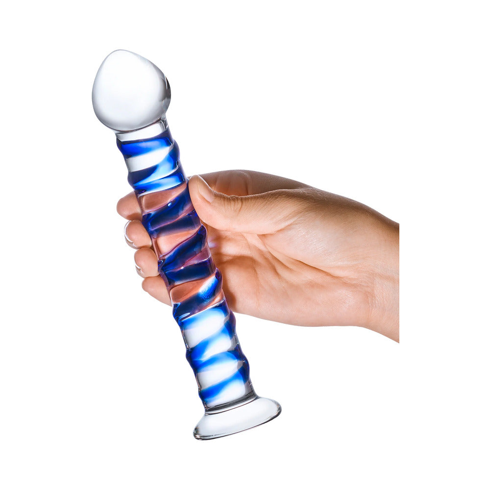 Glas 7.5in Blue Spiral Glass Dildo