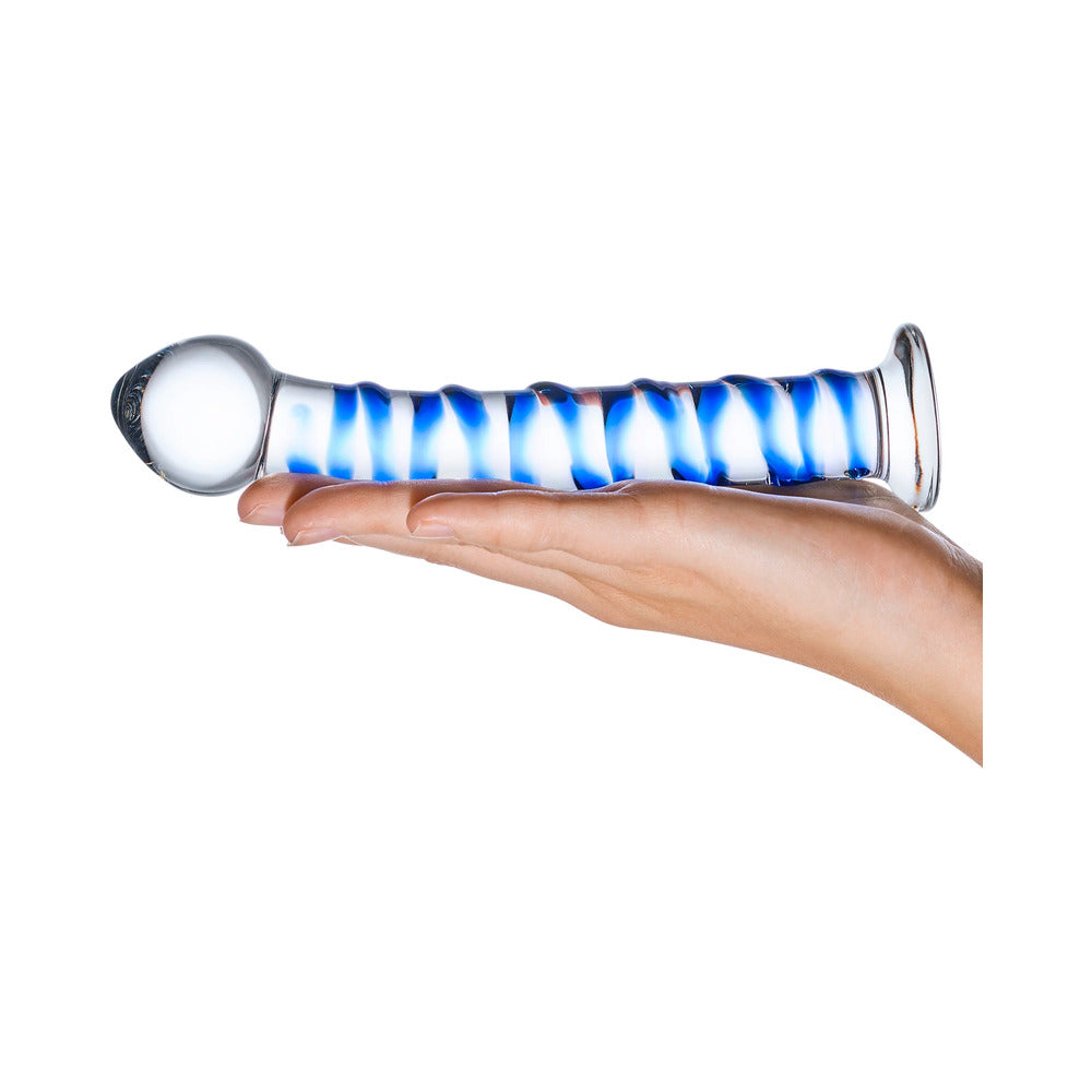 Glas 7.5in Blue Spiral Glass Dildo