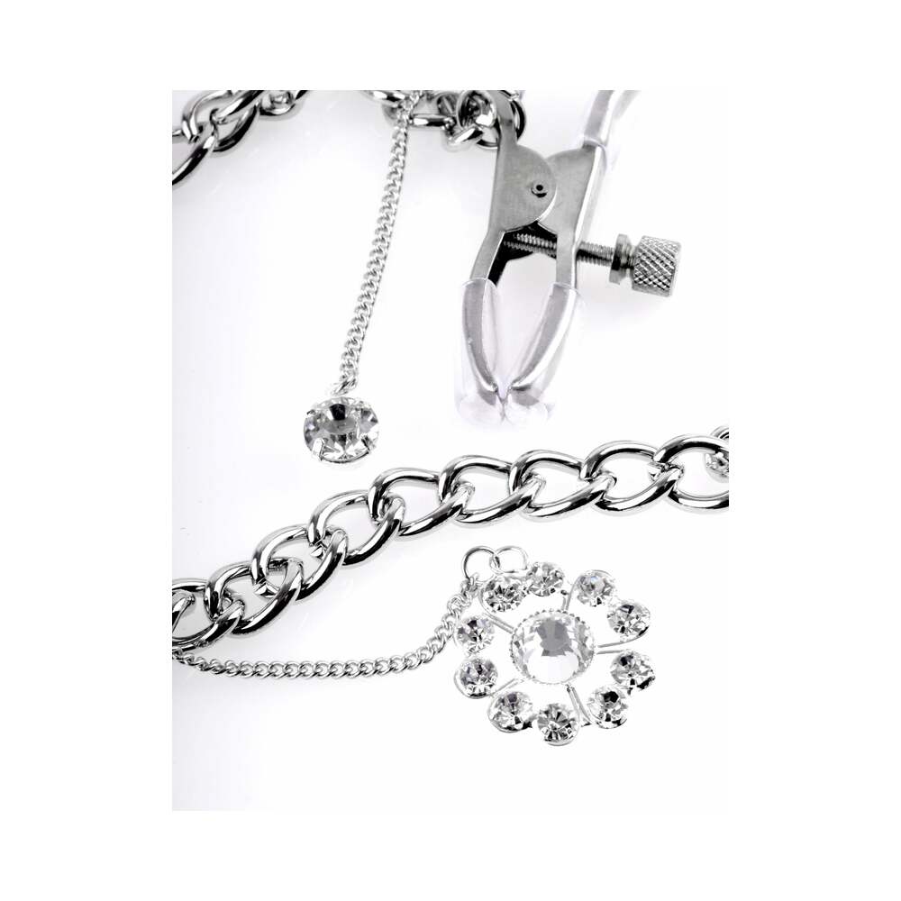 FF Crystal Nipple Clamps Chain Silver