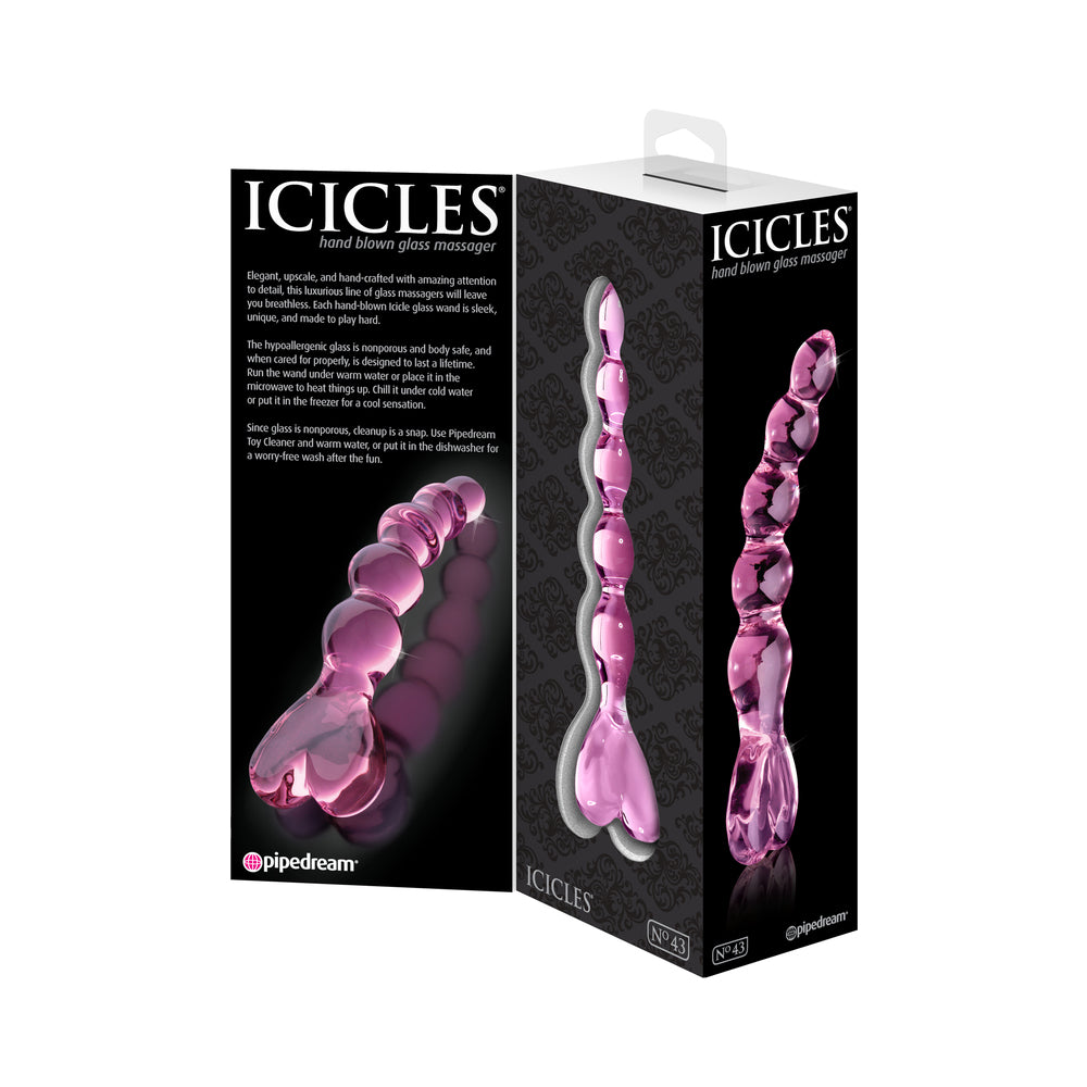 Icicles #43 8in Glass Dildo Heart Pink