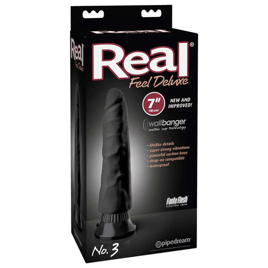 Pipedream Real Feel Deluxe No. 3 Realistic 7 in. Vibrating Dildo With Suction Cup Black