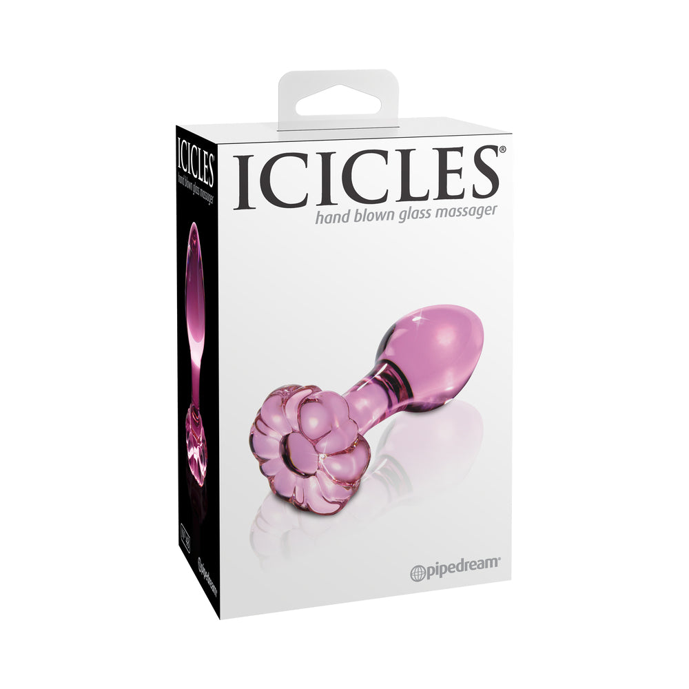 Pipedream Icicles No. 48 Glass 3.5 in. Anal Plug With Flower Base Pink