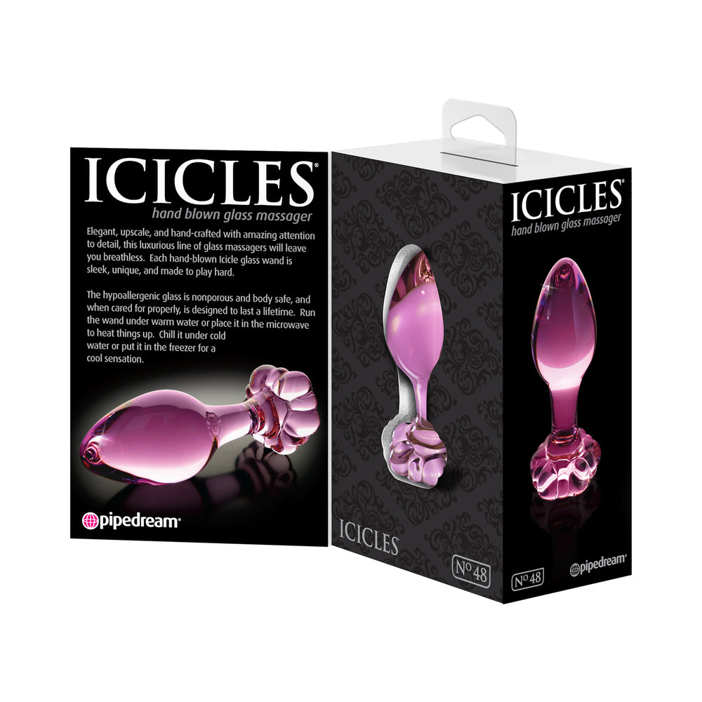 Icicles No. 48 Glass 3.5 in. Anal Plug With Flower Base Pink