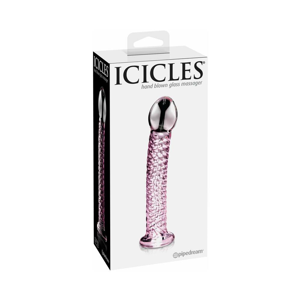 Pipedream Icicles No. 53 Curved Textured 7 in. Glass Dildo Pink