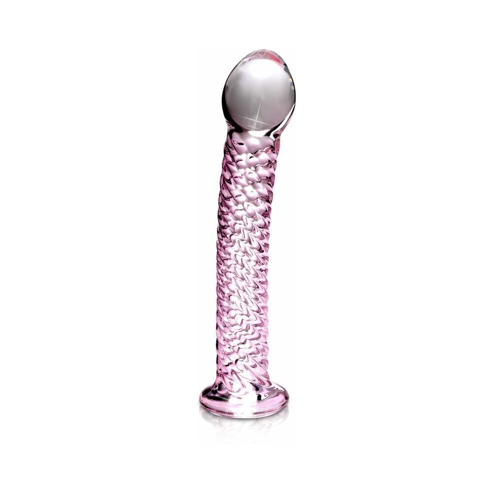 Icicles No. 53 Curved Textured 7 in. Glass Dildo Pink