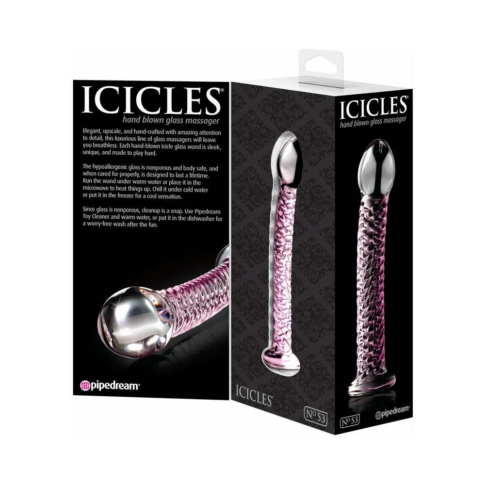 Icicles No. 53 Curved Textured 7 in. Glass Dildo Pink