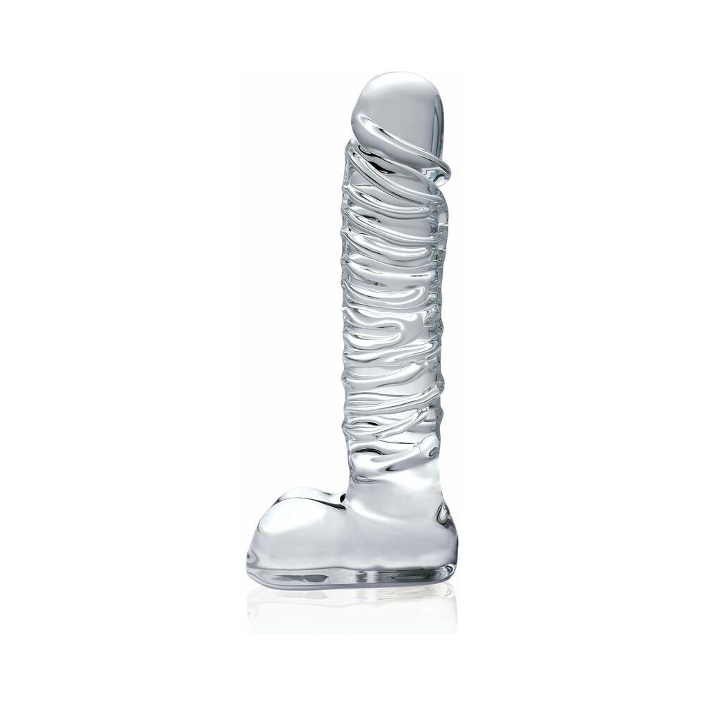 Icicles No. 63 Ribbed Realistic 8.5 in. Glass Dildo Clear