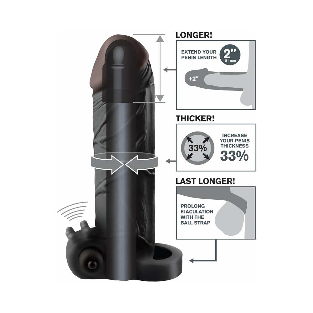 Fantasy X-tensions Vibrating Real Feel 2 in. Extension With Ball Strap Black