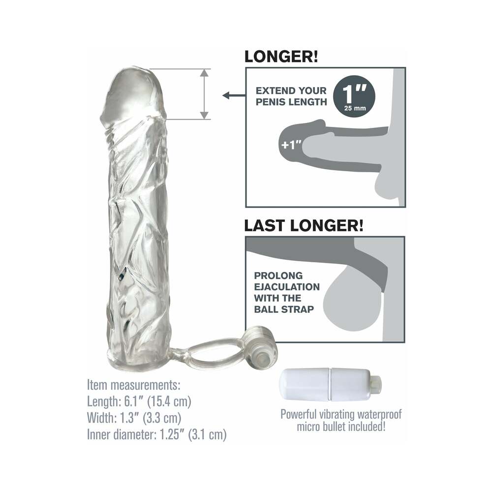 Fantasy X-tensions Vibrating Super Sleeve 1 in. Extension With Ball Strap Clear