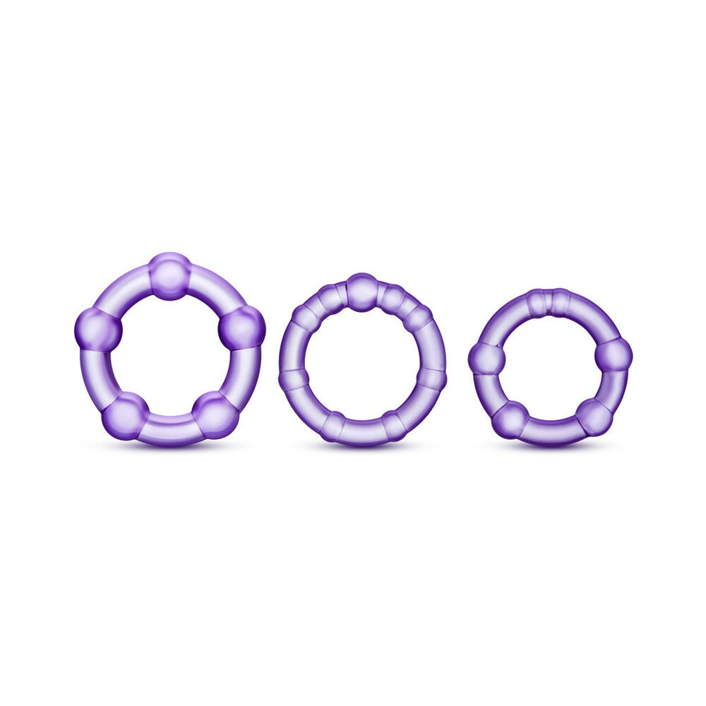 Stay Hard Beaded Cockrings 3-Piece Set Purple