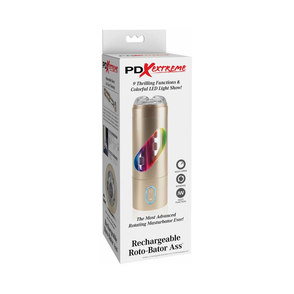 PDX Rechargeable Roto-Bator Ass Light-Up Rotating Stroker Clear/Gold