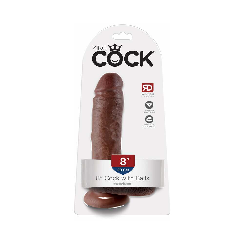 Pipedream King Cock 8 in. Cock With Balls Realistic Suction Cup Dildo Brown