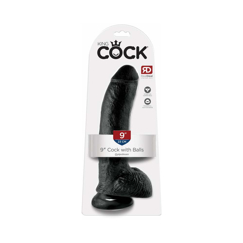 Pipedream King Cock 9 in. Cock With Balls Realistic Suction Cup Dildo Black