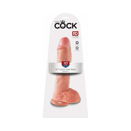 Pipedream King Cock 10 in. Cock With Balls Realistic Suction Cup Dildo Beige